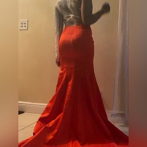 Red One Shoulder Satin Beaded Appliques Mermaid Prom Dress Beautiful Party Gown SP507 main image 1